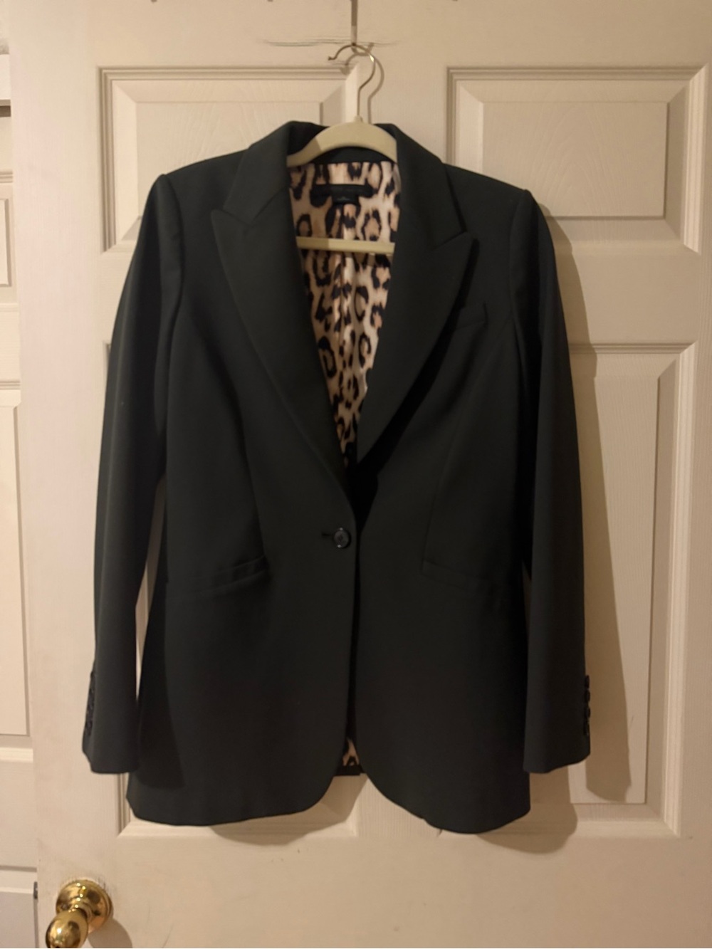 WORTH dark green Women's Tailored Blazer with Leopard-Print Lining